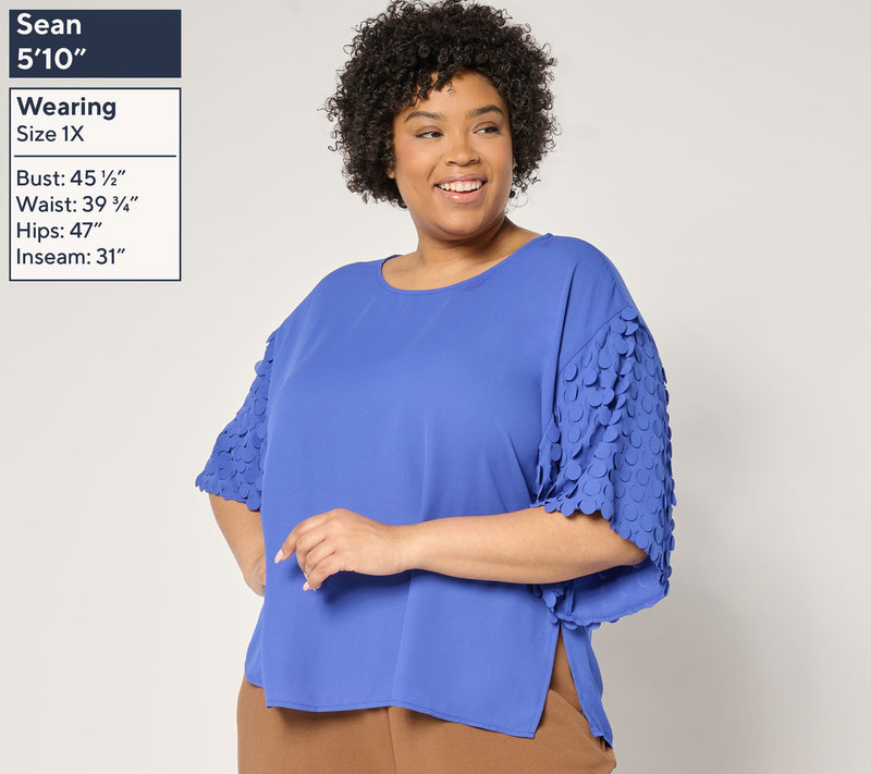 Dennis Basso Woven Top with Paillette Sleeves — View 4