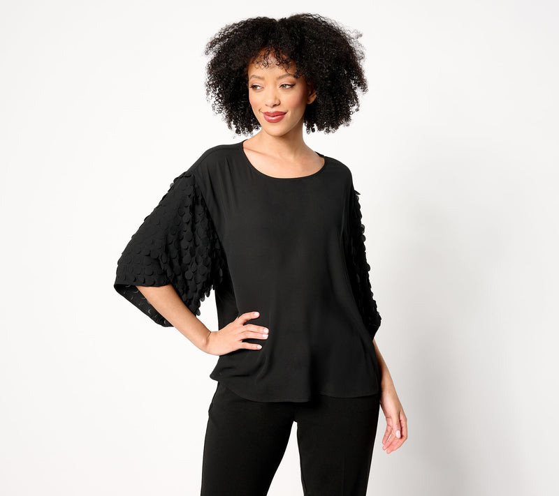 Dennis Basso Woven Top with Paillette Sleeves — View 11