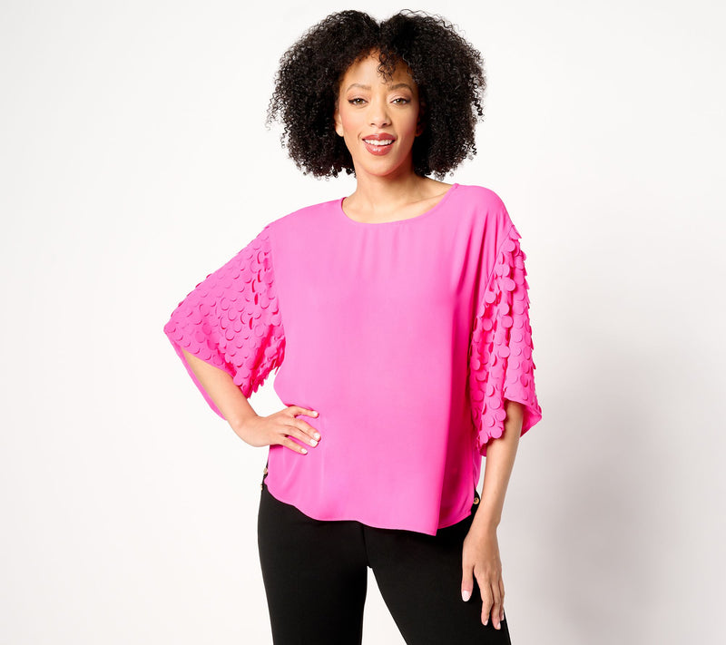 Dennis Basso Woven Top with Paillette Sleeves — Main view