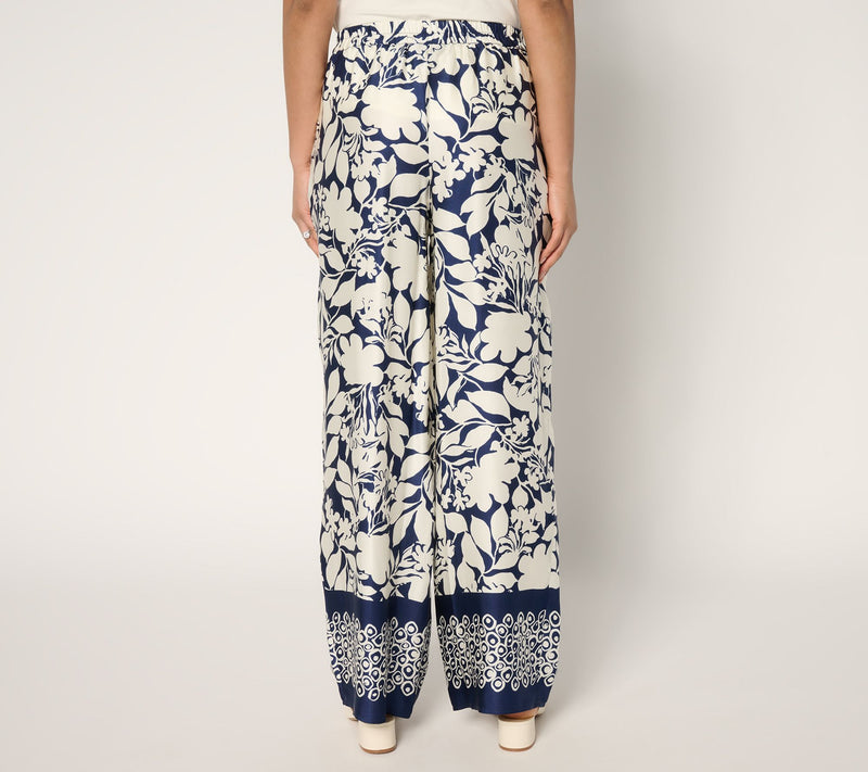 Dennis Basso Petite Woven Printed Pants with Border — View 3