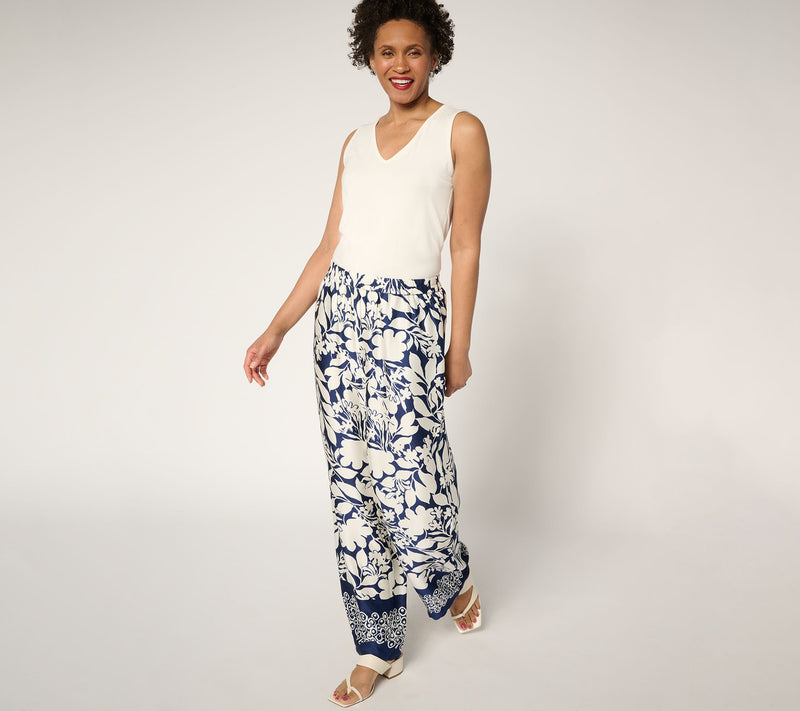Dennis Basso Petite Woven Printed Pants with Border — View 4