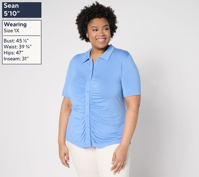 Dennis Basso Button Front Shirt with Shirring — View 2