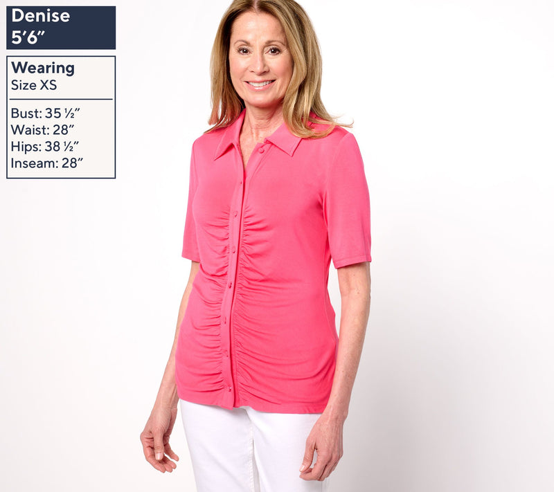 Dennis Basso Button Front Shirt with Shirring — View 3