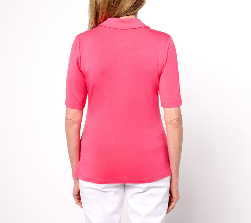Dennis Basso Button Front Shirt with Shirring — View 4