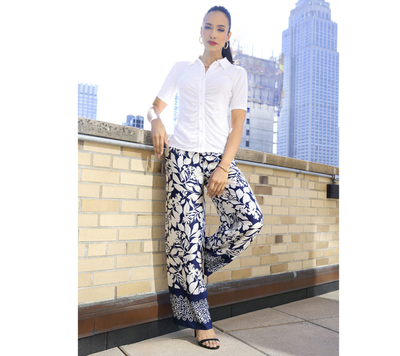 Dennis Basso Button Front Shirt with Shirring — View 8