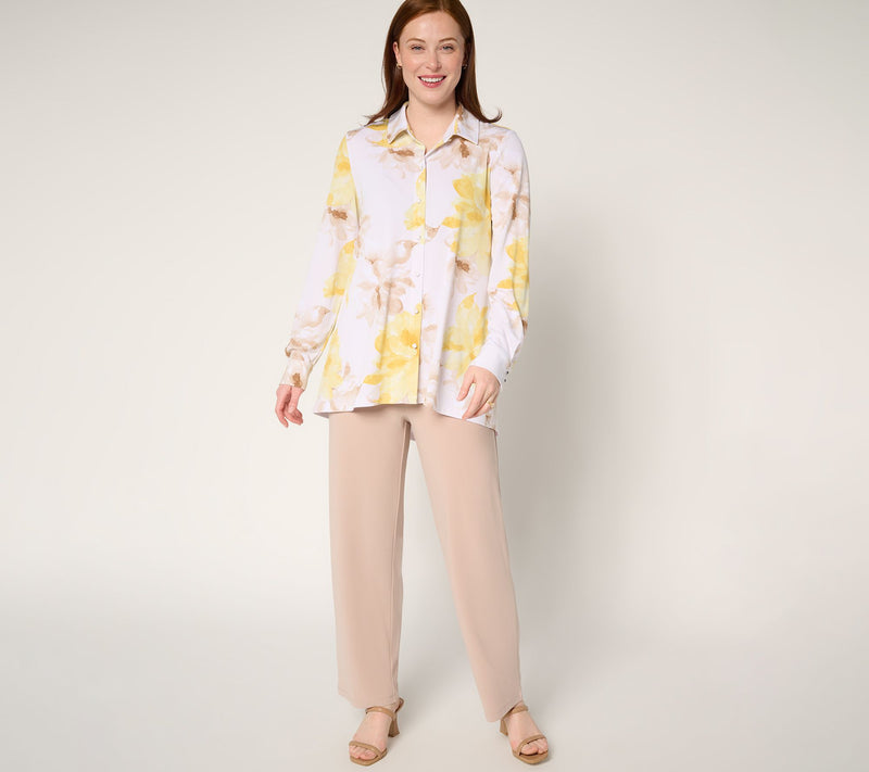 Dennis Basso Regular Printed Caviar Crepe Top with Enamel Buttons — View 5