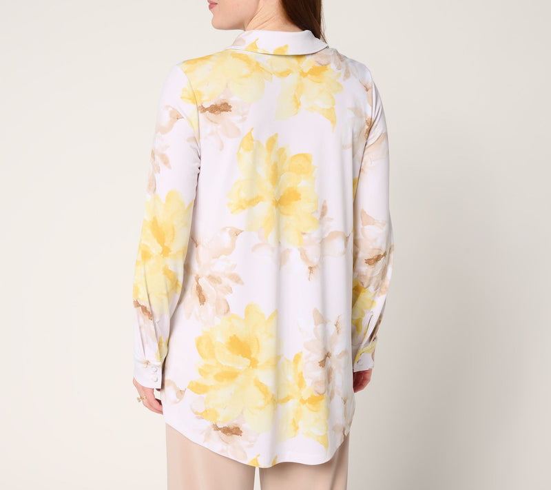 Dennis Basso Petite Printed Caviar Crepe Top with Enamel Buttons — View 4