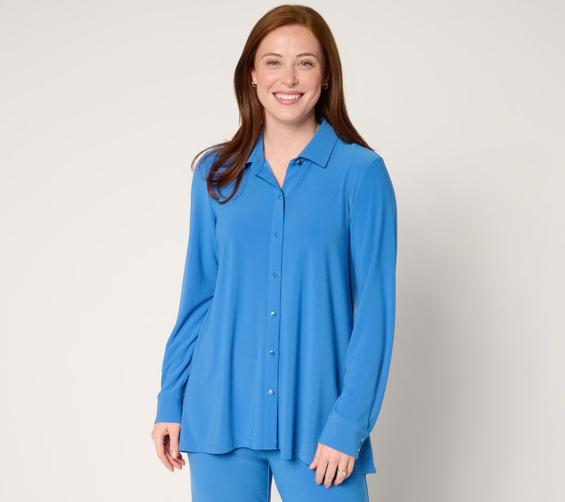 Dennis Basso Petite Printed Caviar Crepe Top with Enamel Buttons — View 16