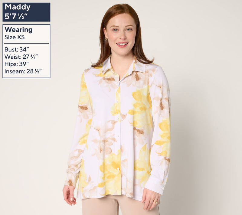 Dennis Basso Petite Printed Caviar Crepe Top with Enamel Buttons — View 3