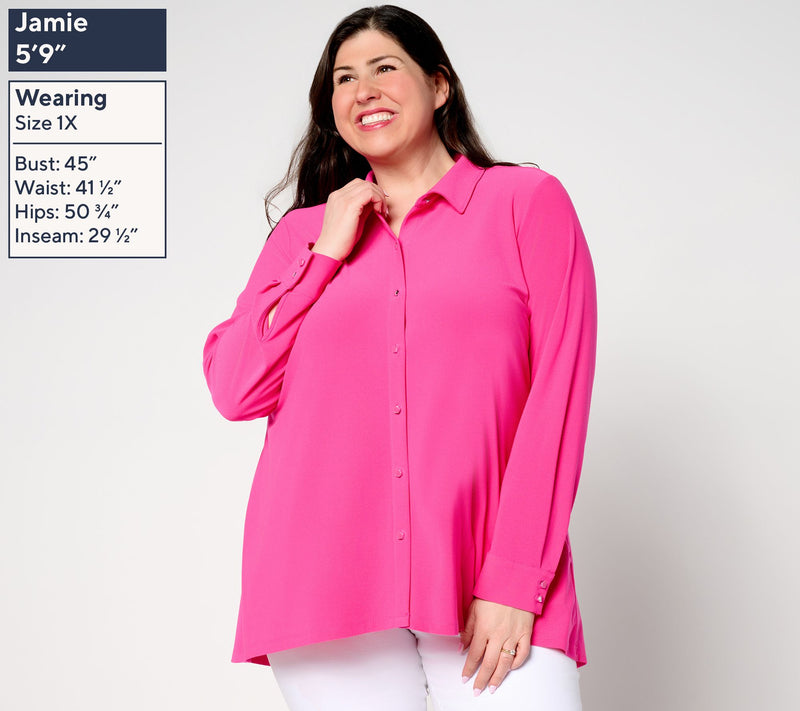 Dennis Basso Petite Printed Caviar Crepe Top with Enamel Buttons — View 2