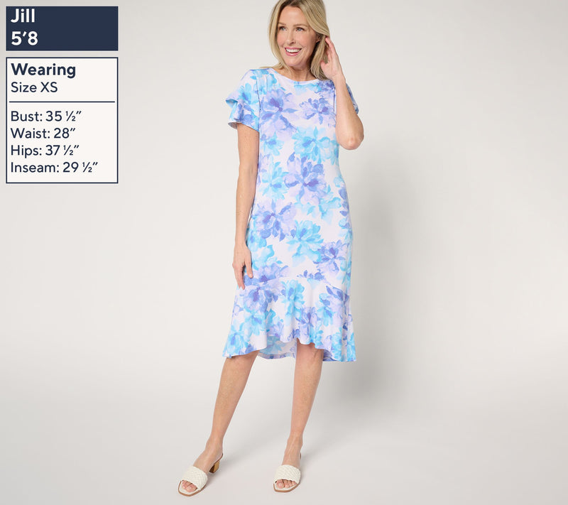 Dennis Basso Regular Caviar Crepe Dress with Ruffle Detail — View 13