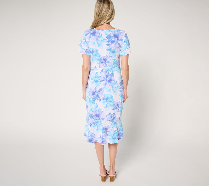 Dennis Basso Regular Caviar Crepe Dress with Ruffle Detail — View 14