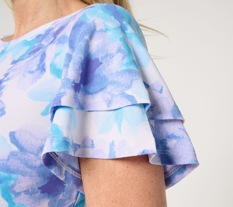 Dennis Basso Regular Caviar Crepe Dress with Ruffle Detail — View 15