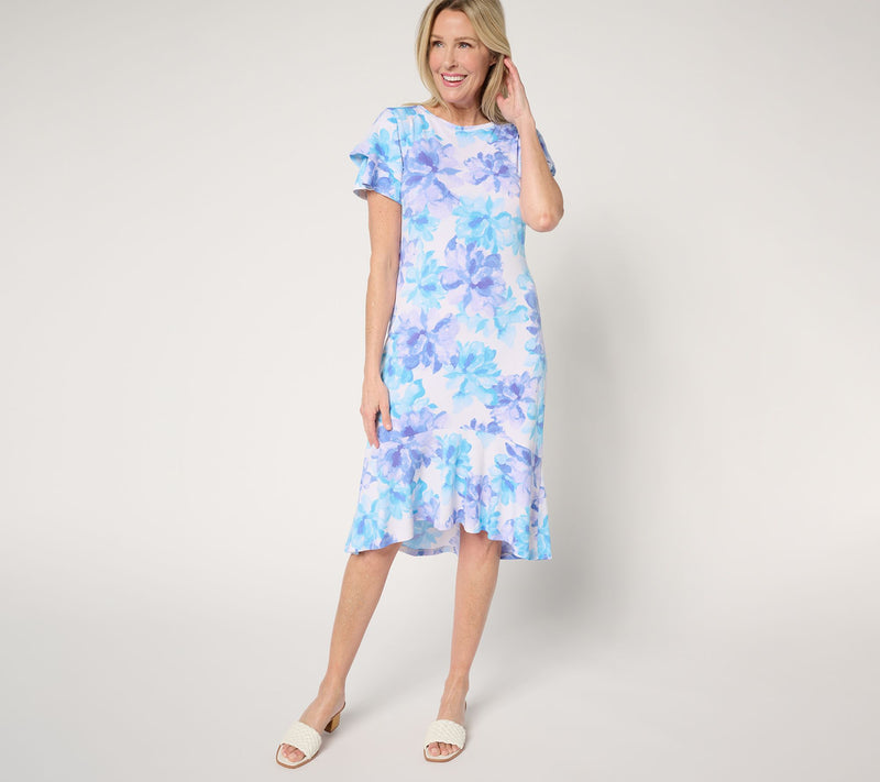 Dennis Basso Regular Caviar Crepe Dress with Ruffle Detail — Main view