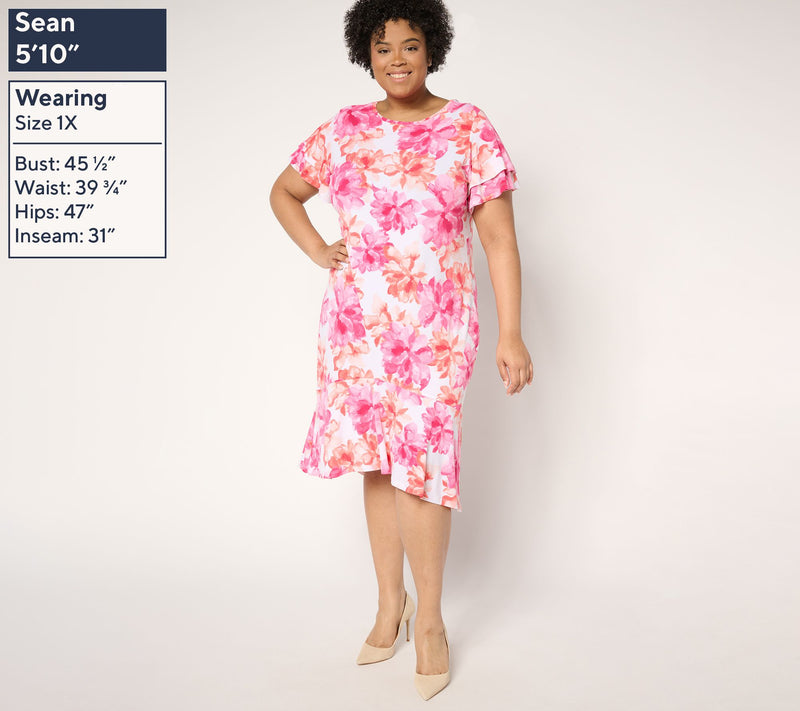 Dennis Basso Regular Caviar Crepe Dress with Ruffle Detail — View 12