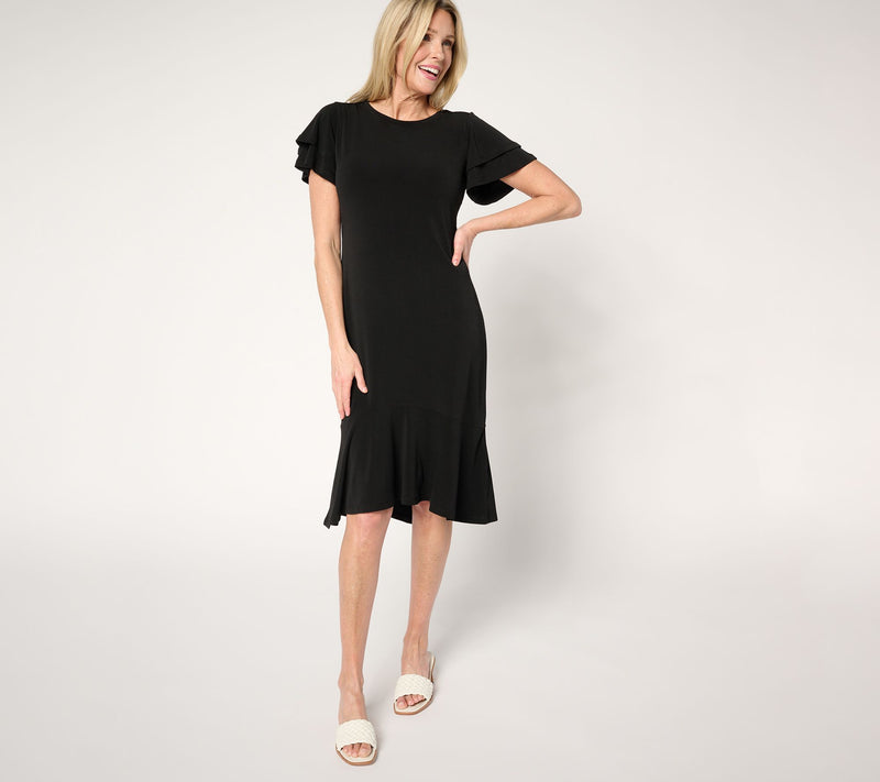 Dennis Basso Petite Caviar Crepe Dress with Ruffle Detail — View 11