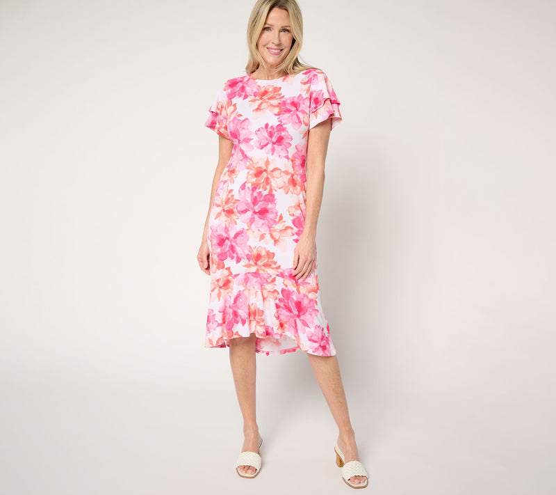 Dennis Basso Petite Caviar Crepe Dress with Ruffle Detail — View 3