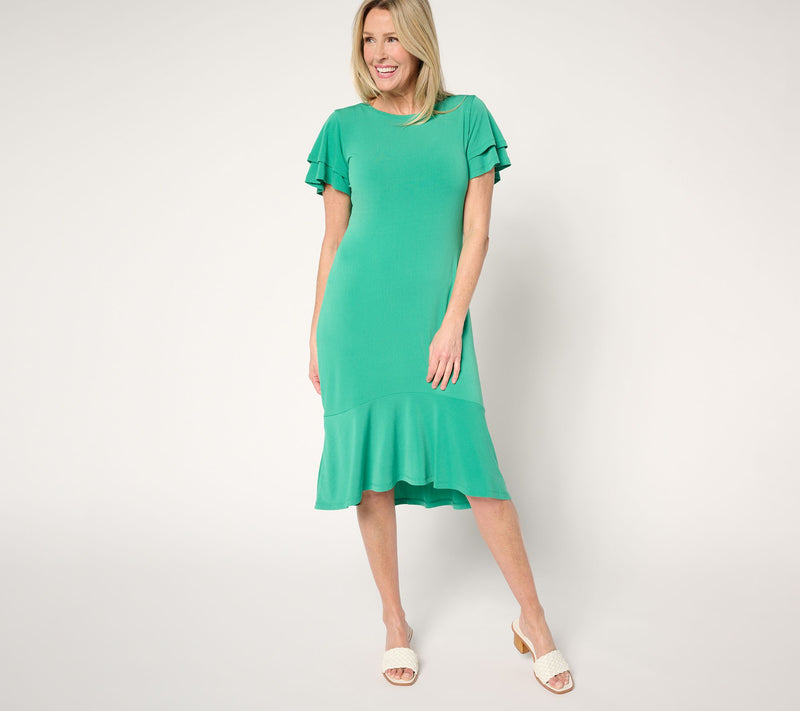 Dennis Basso Petite Caviar Crepe Dress with Ruffle Detail — View 7