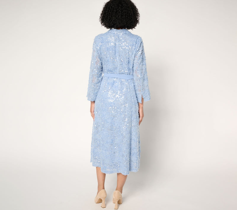 Dennis Basso Regular Sequin Shirt Dress with Belt — View 4