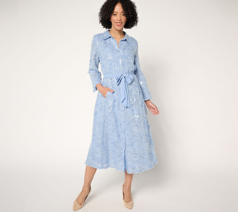 Dennis Basso Regular Sequin Shirt Dress with Belt — Main view