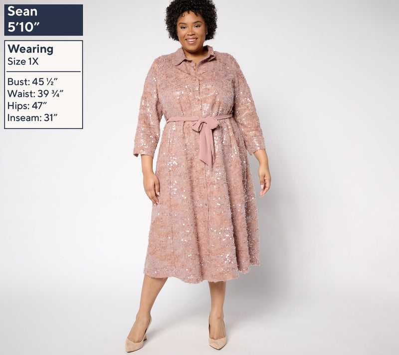 Dennis Basso Petite Sequin Shirt Dress with Belt — View 2