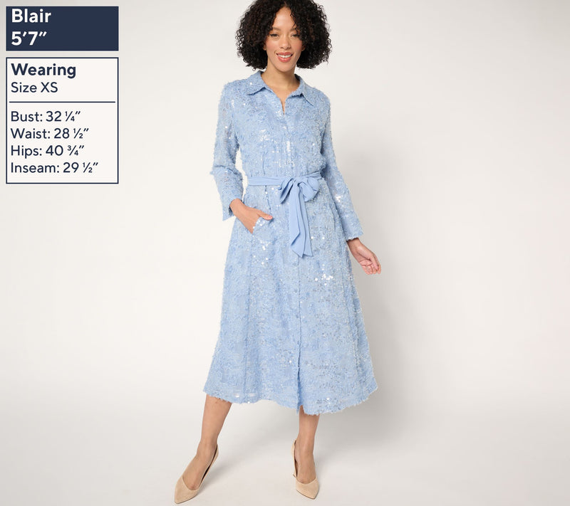 Dennis Basso Petite Sequin Shirt Dress with Belt — View 3