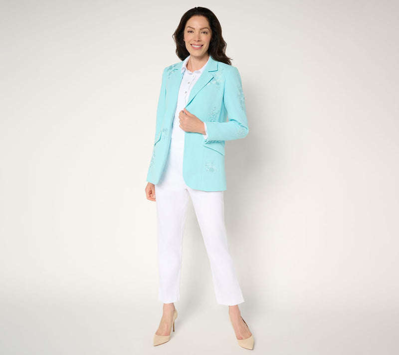Dennis Basso Regular Luxe Crepe Blazer with Embroidery — View 5