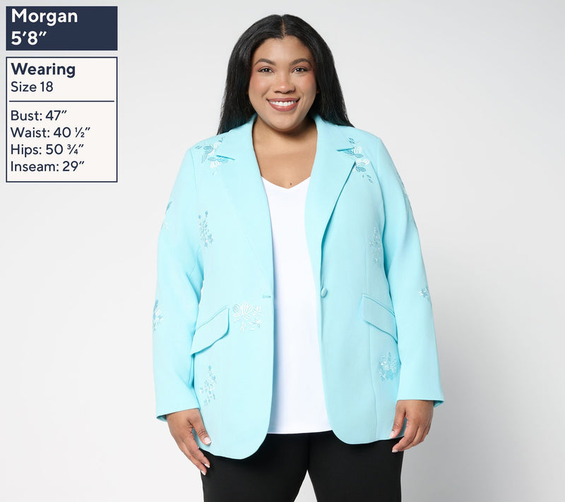 Dennis Basso Regular Luxe Crepe Blazer with Embroidery — View 2