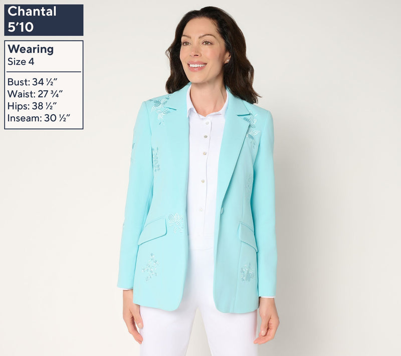 Dennis Basso Regular Luxe Crepe Blazer with Embroidery — View 3