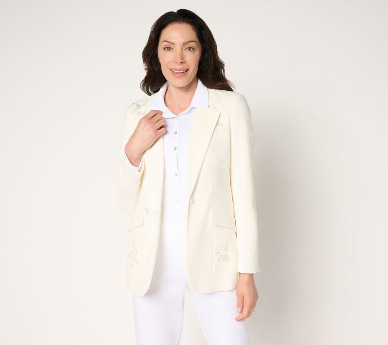 Dennis Basso Petite Luxe Crepe Blazer with Embroidery — View 5