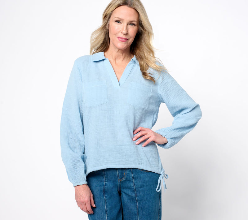 Peace Love World Boheme 100% Cotton Collared Blouse w/ Waist Cord — View 13
