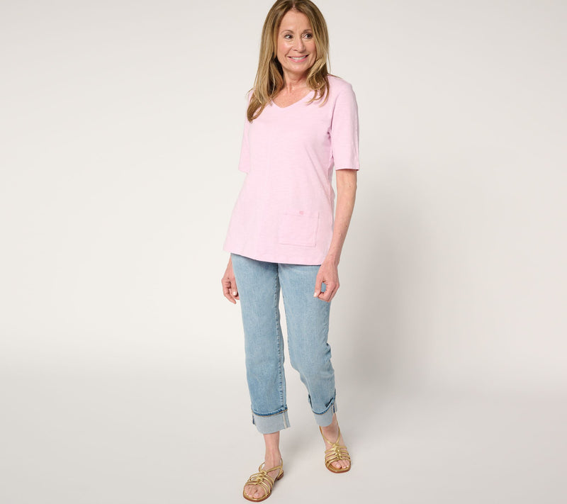 Denim & Co. Essentials Textured Knit Top with Pocket Detail — View 13