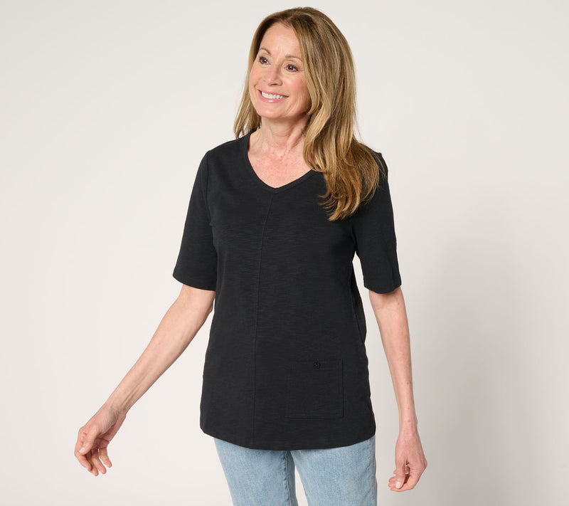 Denim & Co. Essentials Textured Knit Top with Pocket Detail — View 9