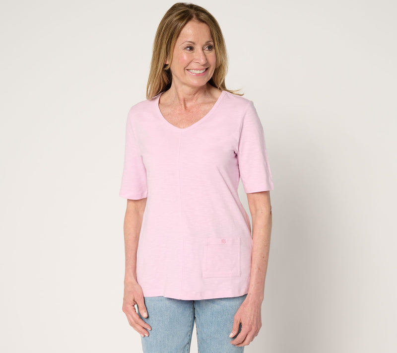 Denim & Co. Essentials Textured Knit Top with Pocket Detail — View 3