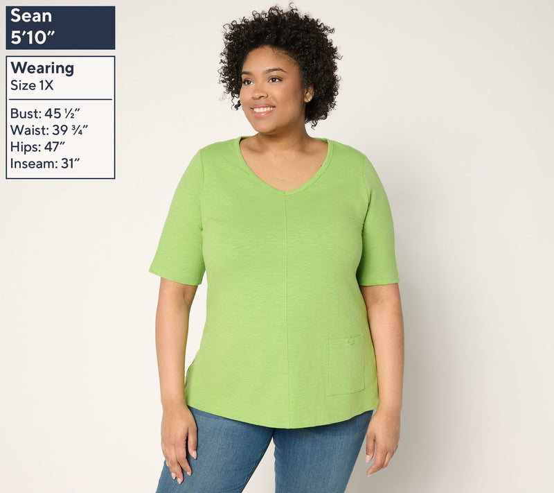 Denim & Co. Essentials Textured Knit Top with Pocket Detail — View 10