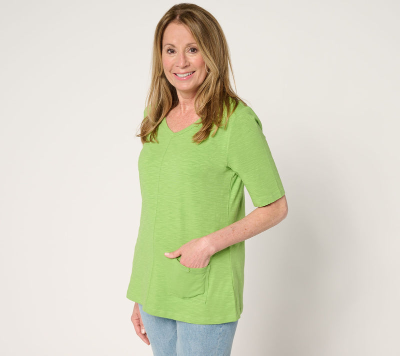 Denim & Co. Essentials Textured Knit Top with Pocket Detail — View 5