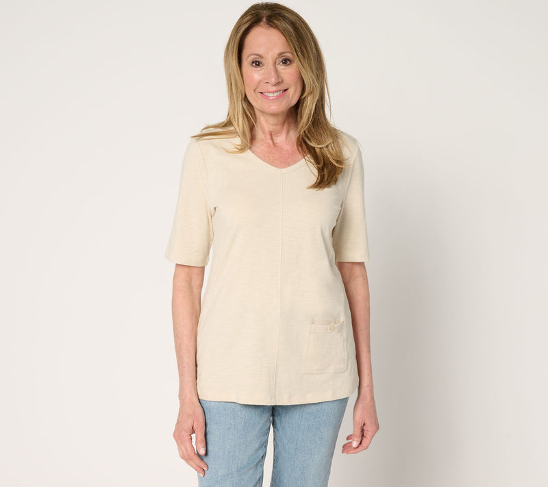 Denim & Co. Essentials Textured Knit Top with Pocket Detail — View 7