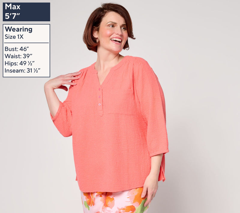 Denim & Co. Beach 100% Cotton Gauze Y-Neck Top — View 7