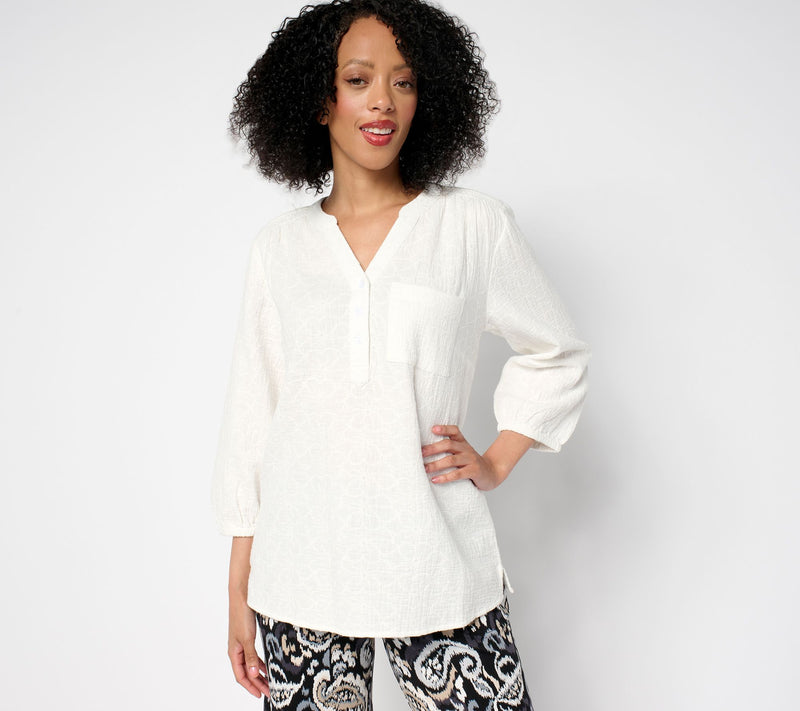 Denim & Co. Beach 100% Cotton Gauze Y-Neck Top — View 3