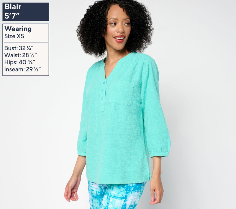 Denim & Co. Beach 100% Cotton Gauze Y-Neck Top — View 8