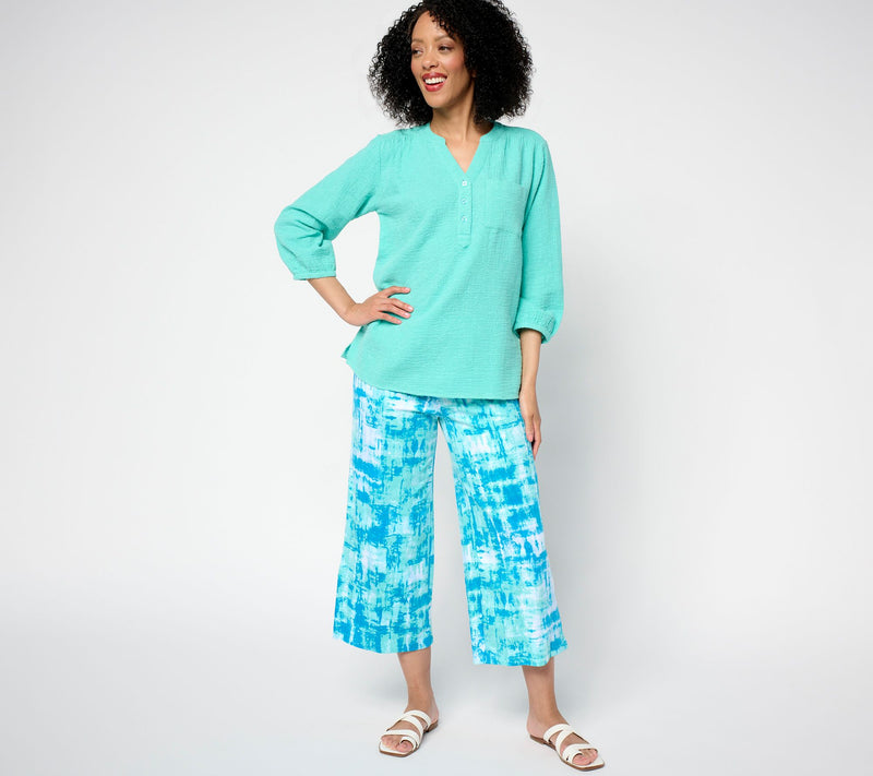 Denim & Co. Beach 100% Cotton Gauze Y-Neck Top — View 10