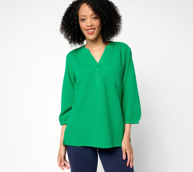 Denim & Co. Beach 100% Cotton Gauze Y-Neck Top — View 2