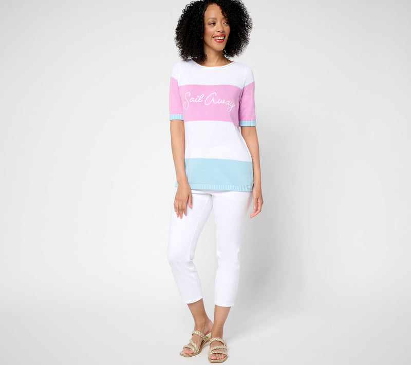 Denim & Co. Beach 100% Cotton Elbow Sleeve Sweater — View 4