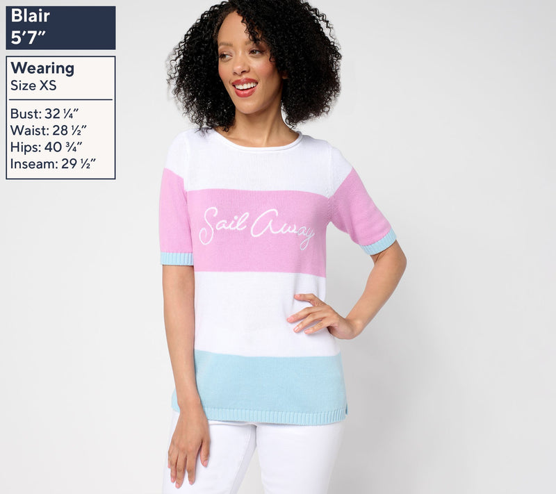 Denim & Co. Beach 100% Cotton Elbow Sleeve Sweater — View 2
