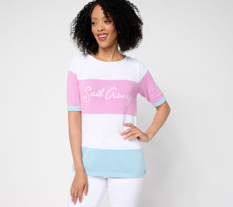 Denim & Co. Beach 100% Cotton Elbow Sleeve Sweater — Main view