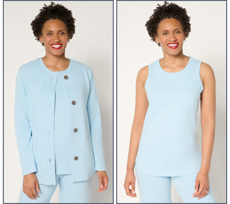 Denim & Co. Active Regular Textured Cotton Cardigan & Tank Twin Set — View 3
