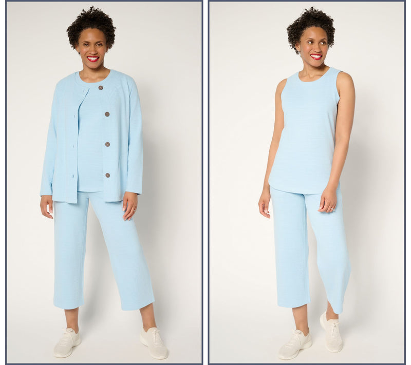 Denim & Co. Active Petite Textured Cotton Cardigan & Tank Twin Set — View 6