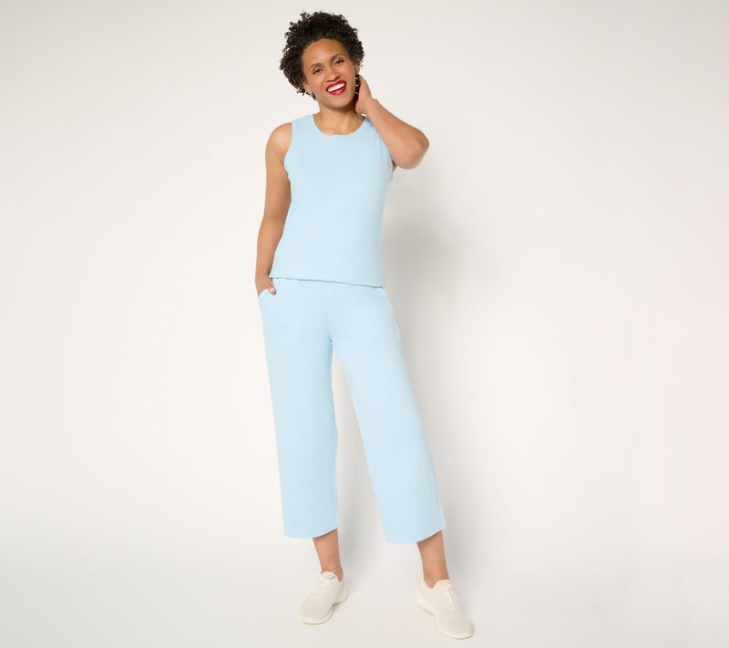 Denim & Co. Active Petite Textured Cotton Full Leg Crop Pants — View 5