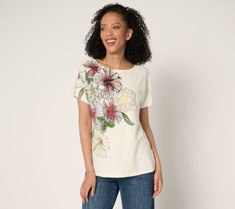Denim & Co. 100% Cotton Jersey Dolman Sleeve Printed Top — View 13