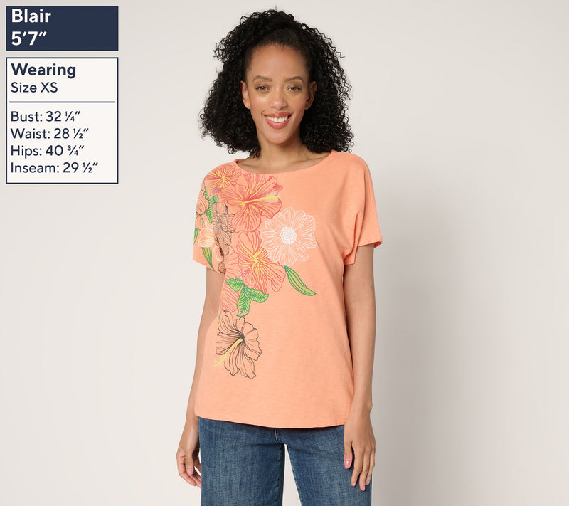 Denim & Co. 100% Cotton Jersey Dolman Sleeve Printed Top — View 3